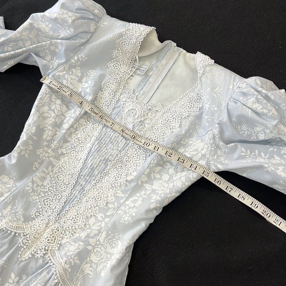 Jessica McClintock 1980s Floral Print Dropped Waistline Wedding Dress Size 4 - Picture 12 of 16